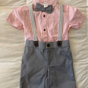 Carter's Pink and Gray Striped Shirt with Bow Tie 2T NEW - no tags - never used